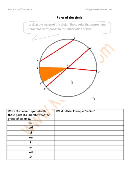 Parts of the Circle Worksheet