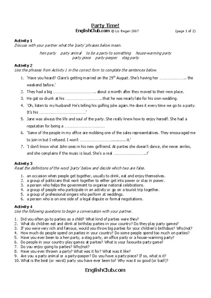 Party Time! Worksheet