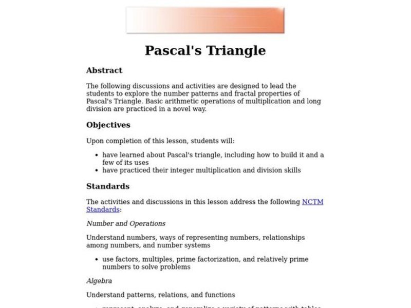 Pascal's Triangle Lesson Plan