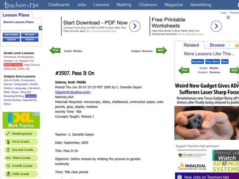 Pass It On Lesson Plan