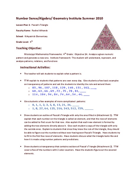 Pascal's Triangle Lesson Plan