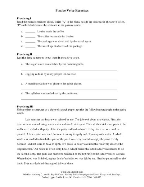 Passive Voice Exercises Worksheet