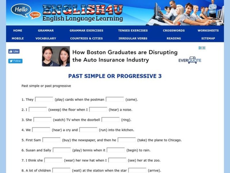 Past Simple or Past Progressive Interactive