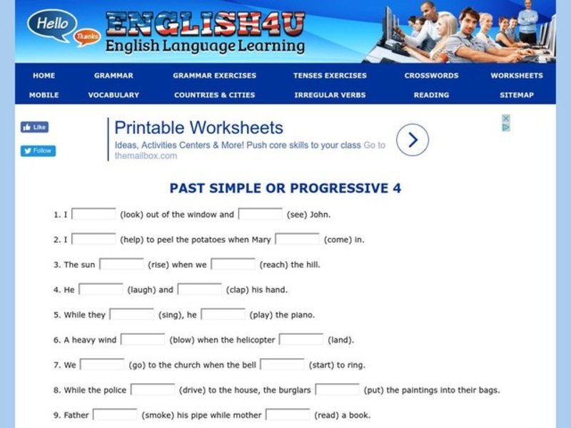 Past Simple or Past Progressive Interactive