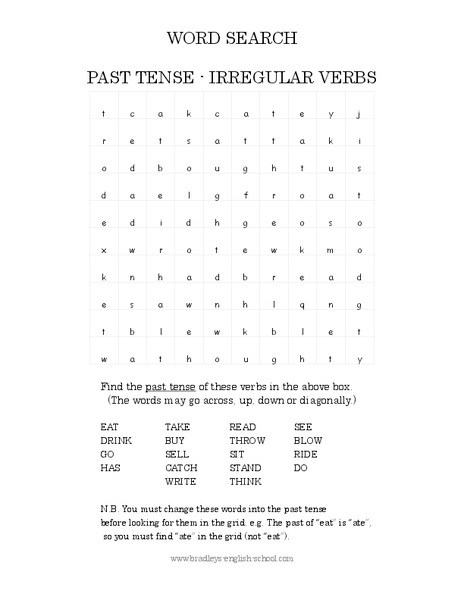 Past Tense Irregular Verbs Word Search Worksheet for 4th - 5th Grade ...