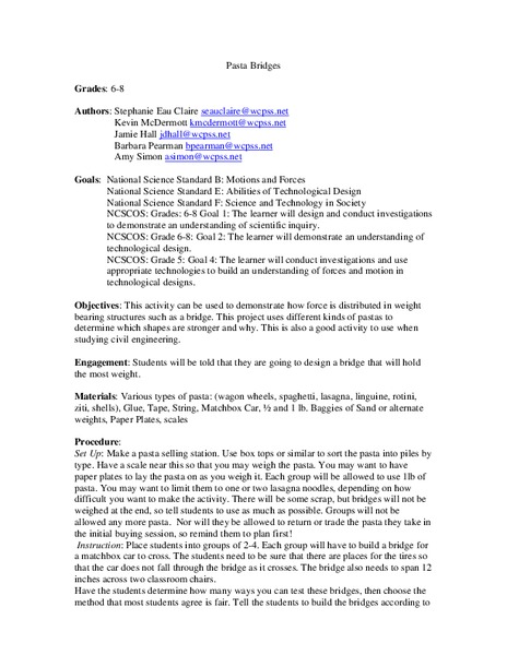 Pasta Bridges Lesson Plan