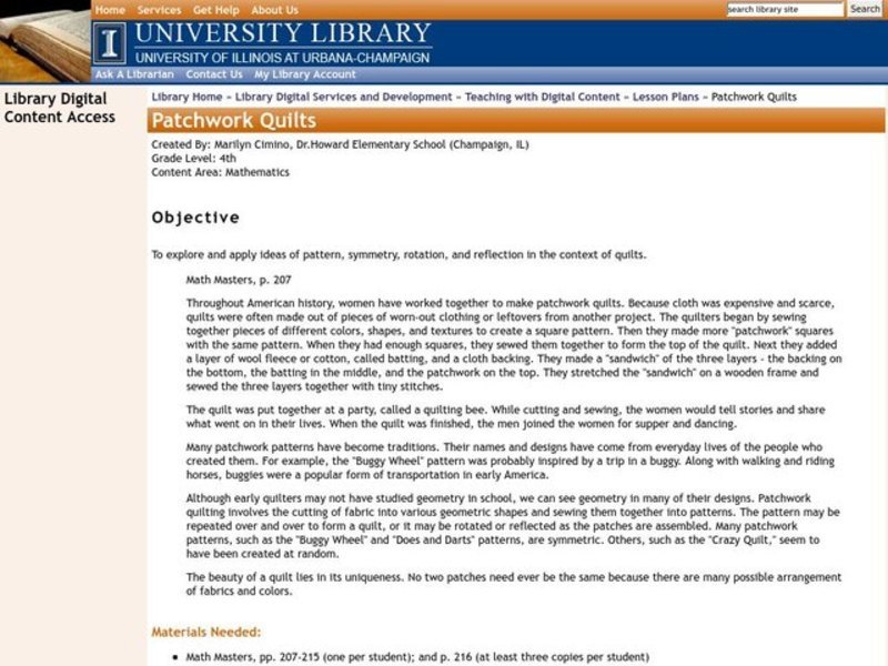 Patchwork Quilts Lesson Plan