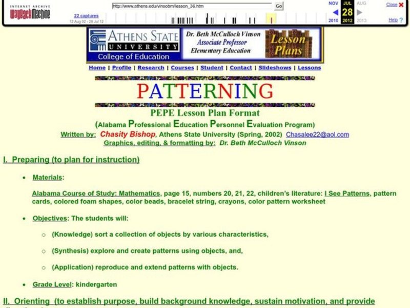 Patterning Lesson Plan