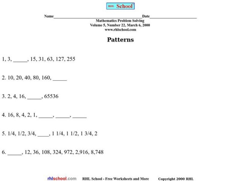 Patterns Worksheet