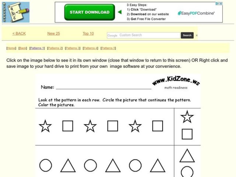 Patterns Worksheet