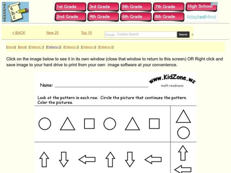Patterns Worksheet