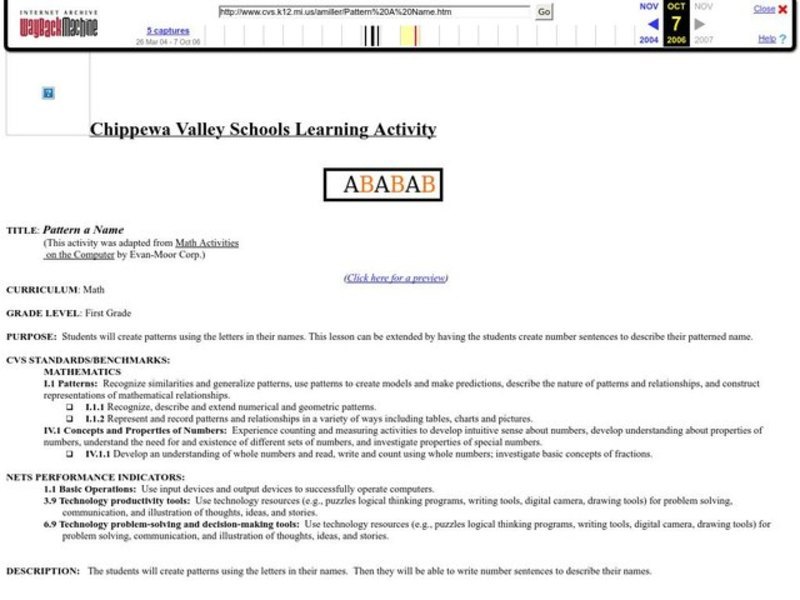 Patterns Lesson Plan