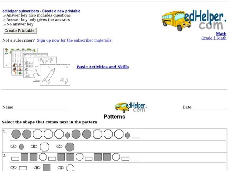 Patterns Worksheet