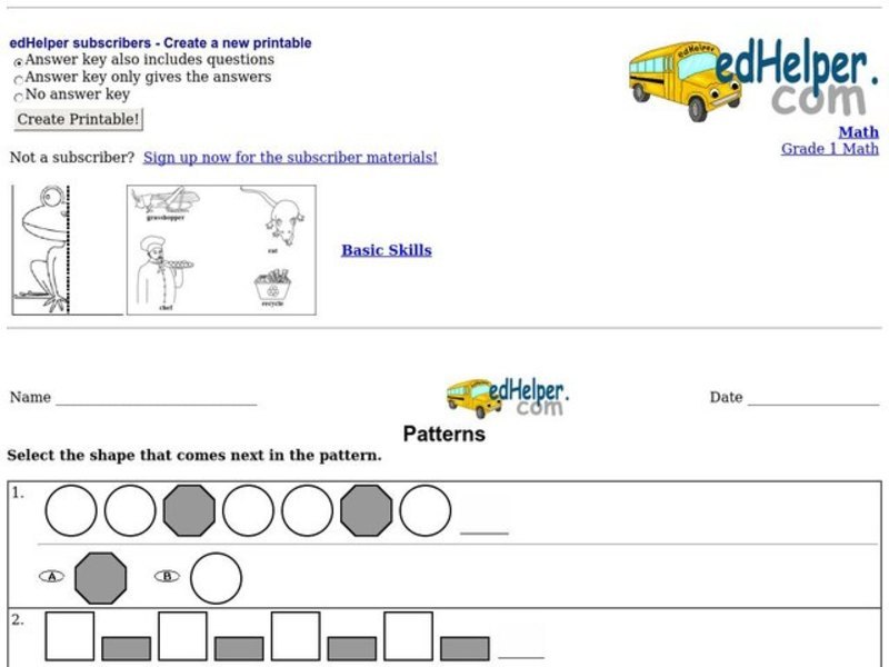 Patterns Worksheet