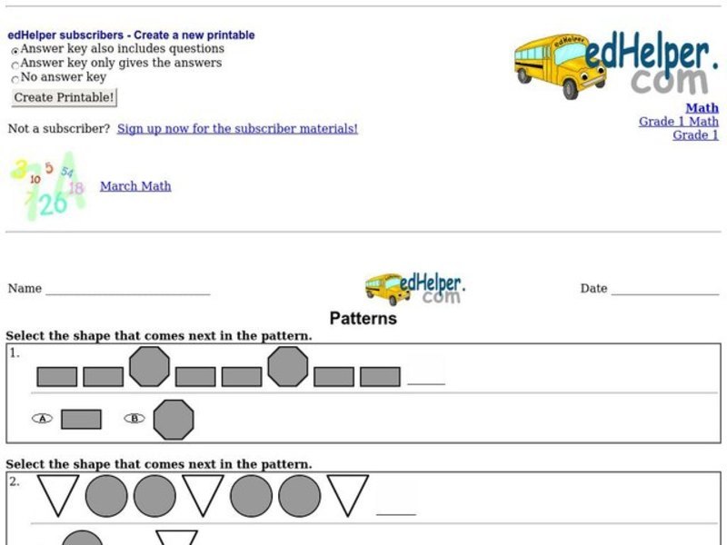 Patterns Worksheet