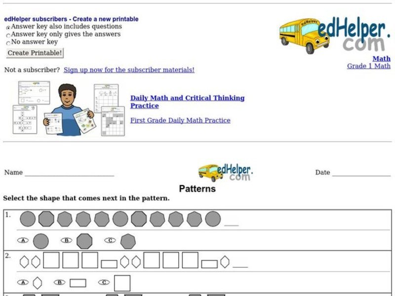 Patterns Worksheet