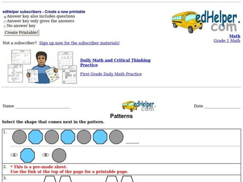 Patterns Worksheet