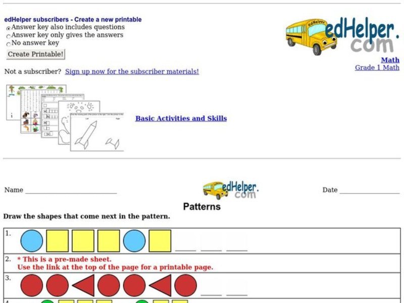 Patterns Worksheet