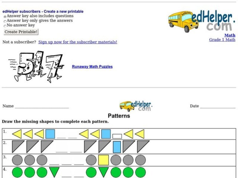 Patterns Worksheet