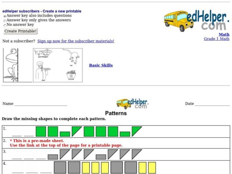 Patterns Worksheet