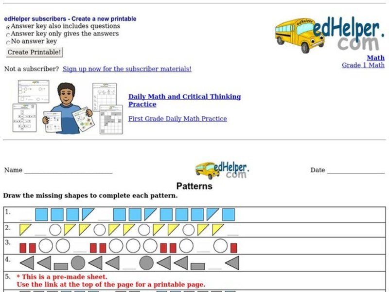 Patterns Worksheet