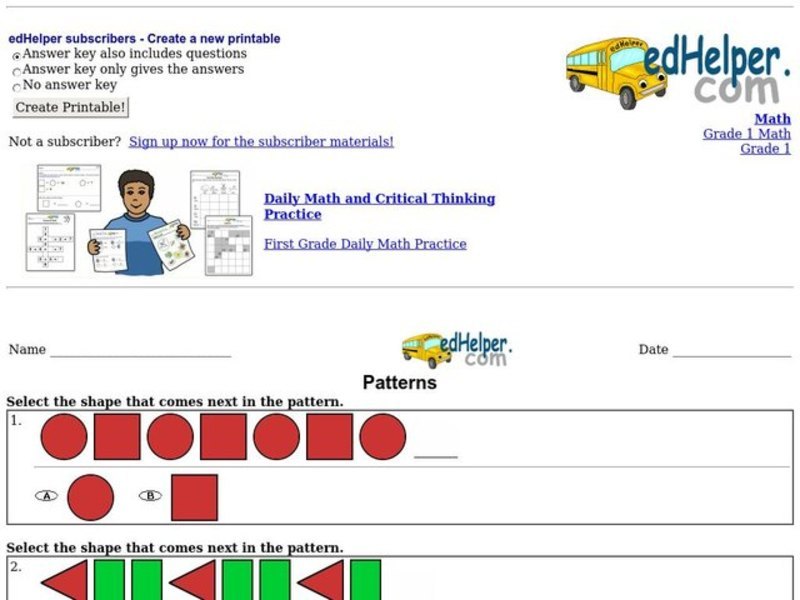 Patterns Worksheet