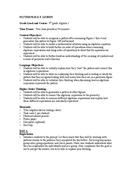 Patterns Lesson Plan