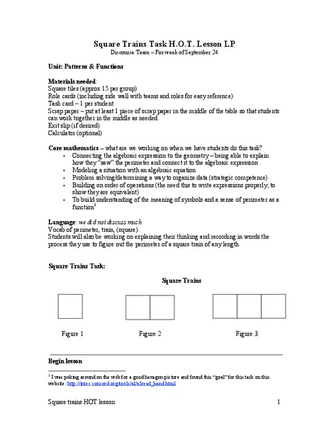 Patterns and Functions Lesson Plan