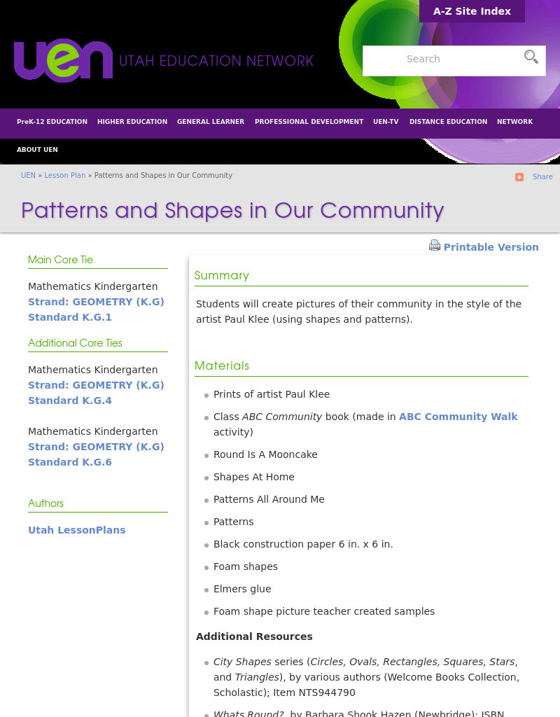 Patterns and Shapes In Our Community Lesson Plan