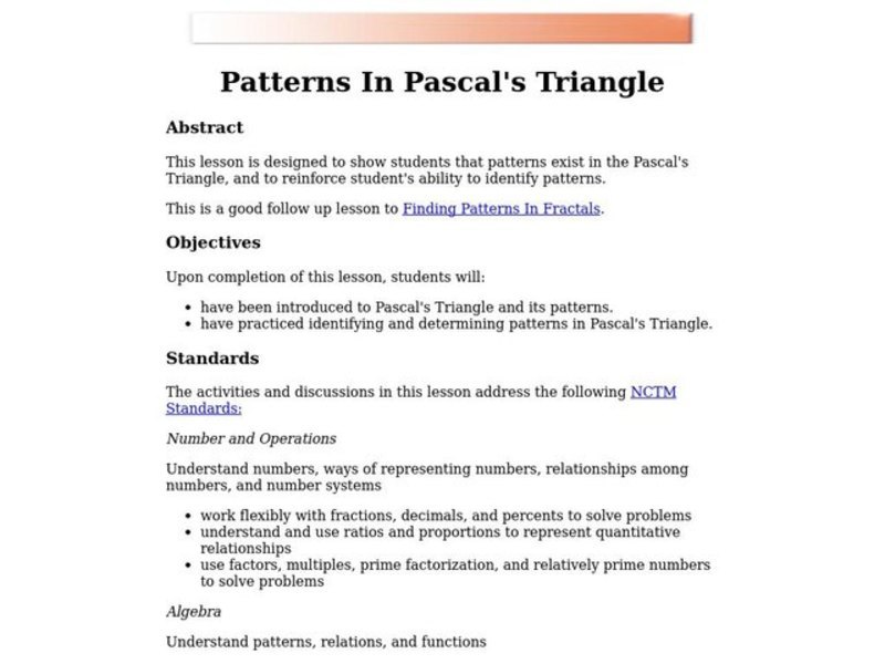Patterns in Pascal's Triangle Lesson Plan