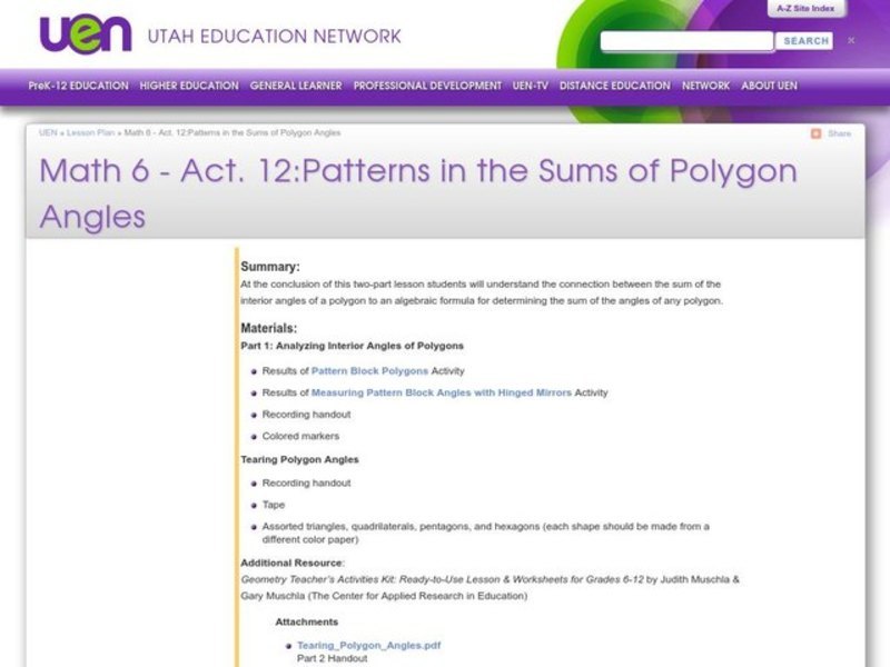 Patterns in the Sums of Polygon Angles Lesson Plan