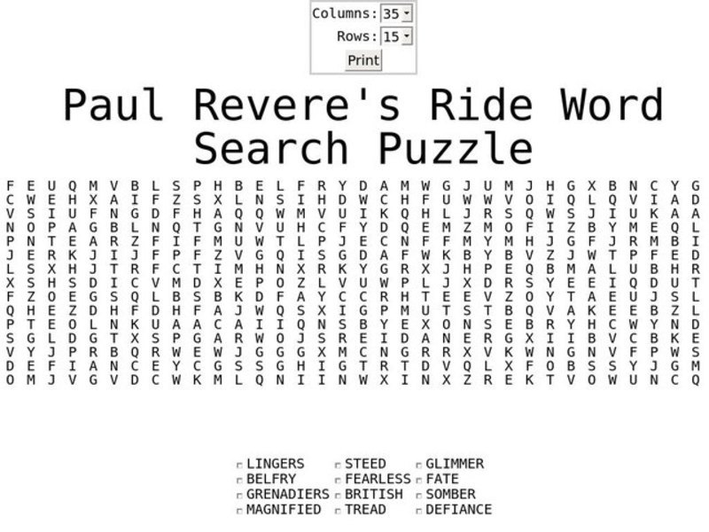 Paul Revere's Ride Worksheet