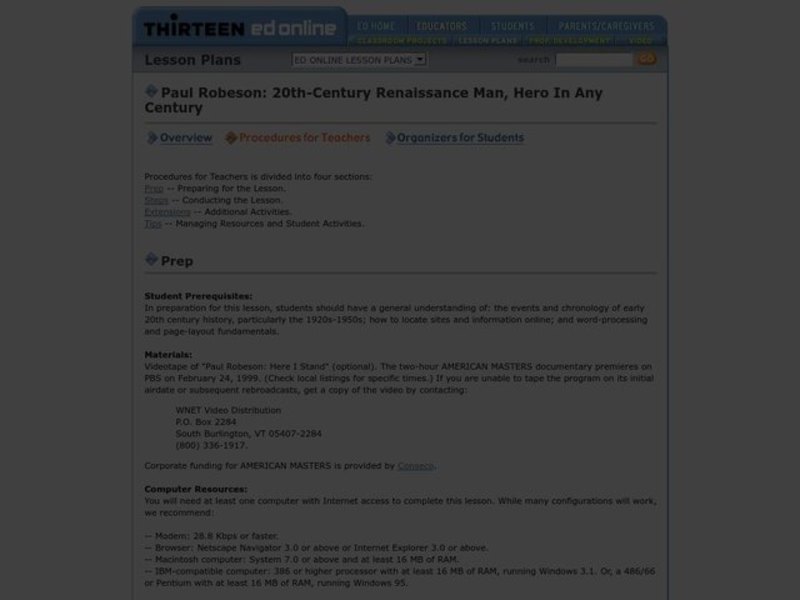 Paul Robeson: 20th-Century Renaissance Man, Hero In Any Century Lesson Plan