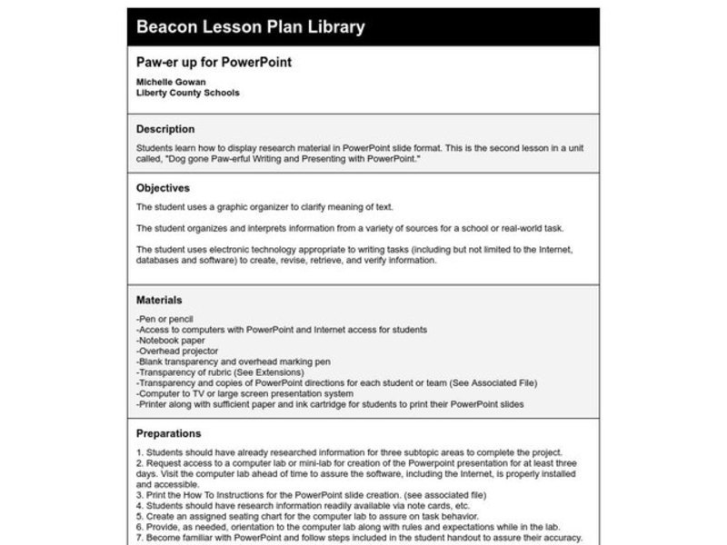 Paw-er up for PowerPoint Lesson Plan