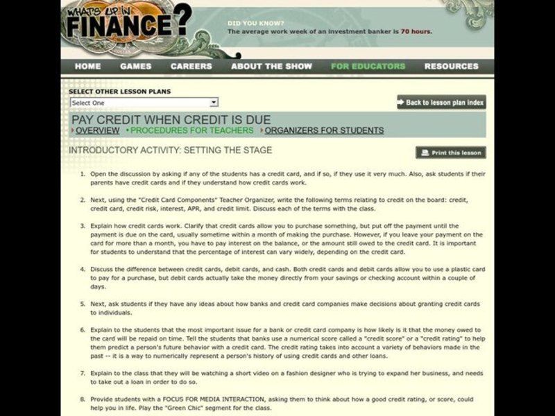 Pay Credit When Credit is Due Lesson Plan