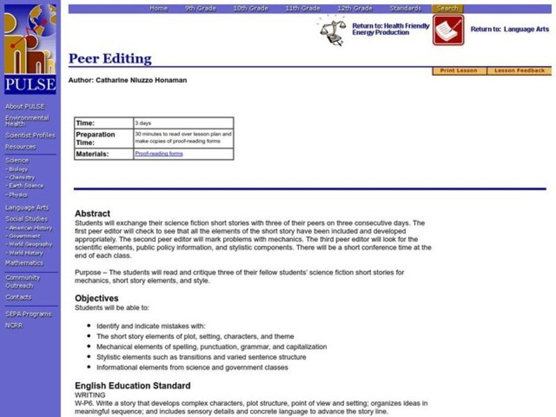 Peer Editing Lesson Plan