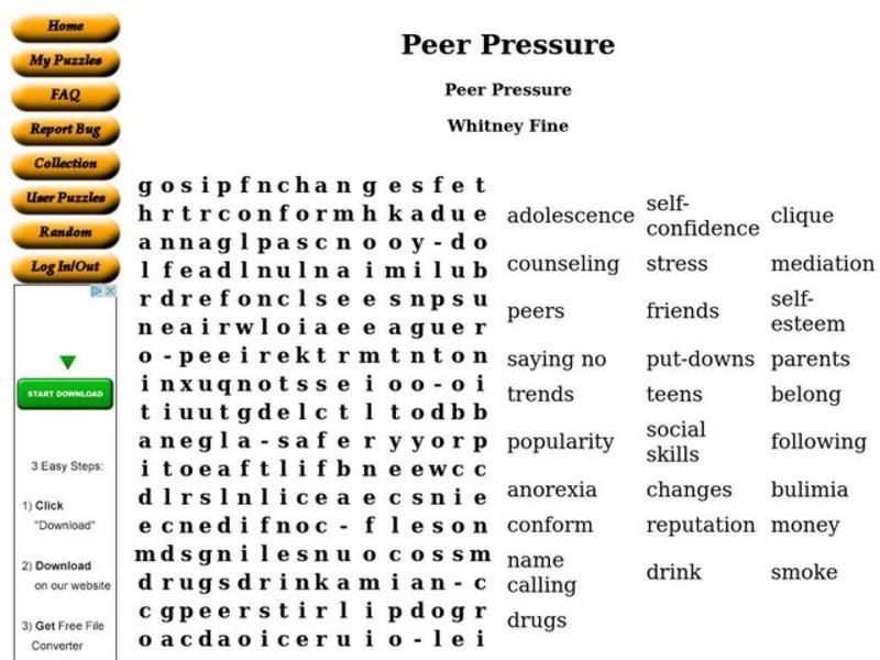 Peer Pressure Worksheet