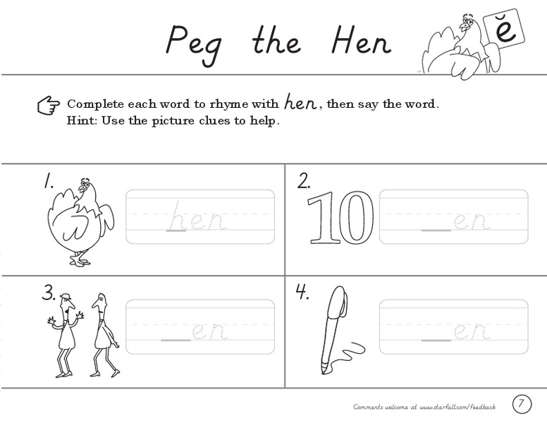 Peg the Hen Worksheet