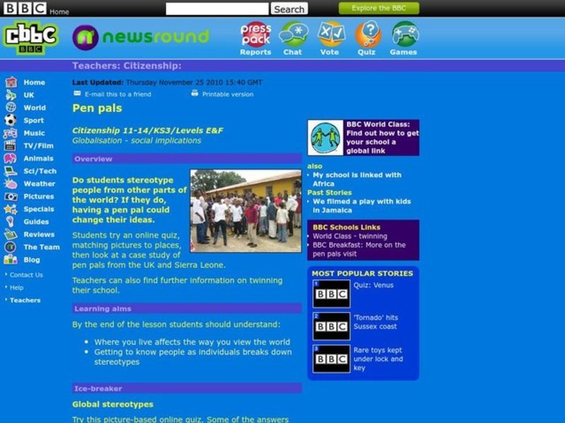 Pen pals Lesson Plan