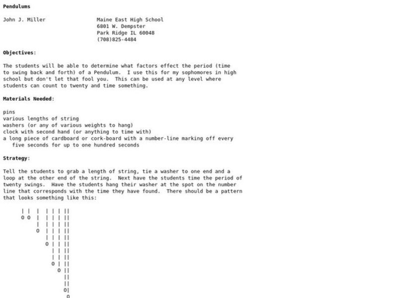 Pendulums Lesson Plan
