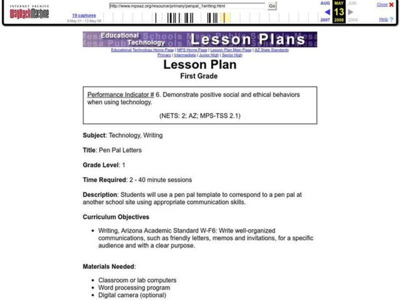 Pen Pal Letters Lesson Plan