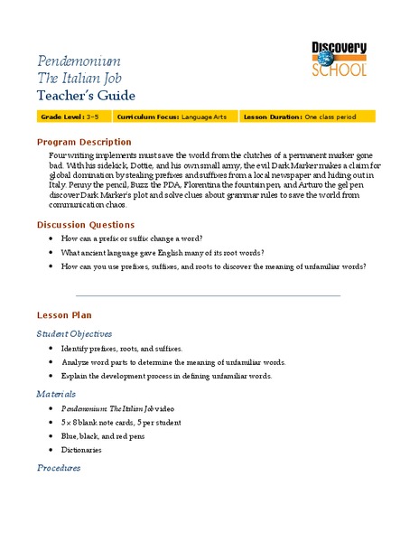 Pendemonium: The Italian Job Lesson Plan