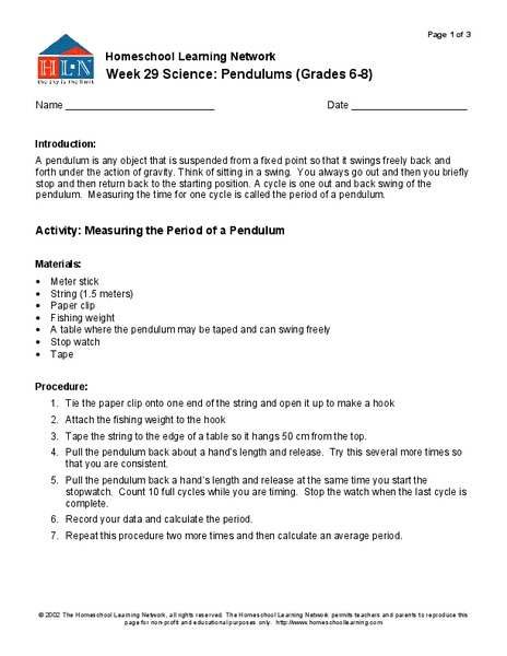 Pendulums Lesson Plan