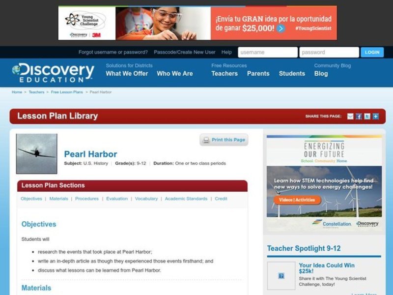 Pearl Harbor Lesson Plan