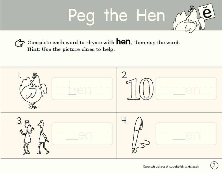 Peg the Hen Worksheet