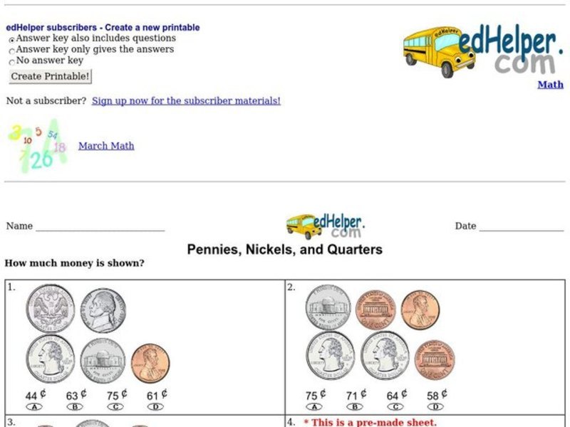 Pennies, Nickels, and Quarters Interactive