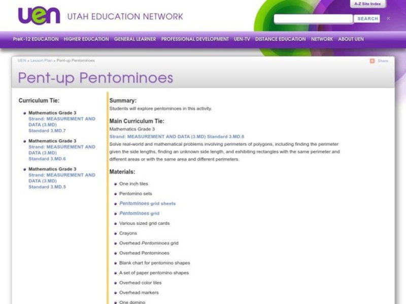 Pent-up Pentominoes Lesson Plan