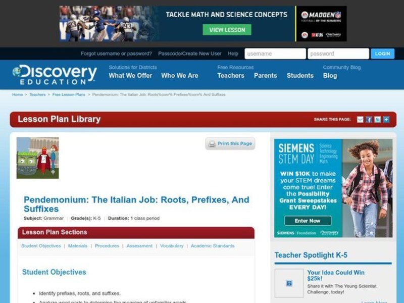 Pendemonium: The Italian Job Lesson Plan