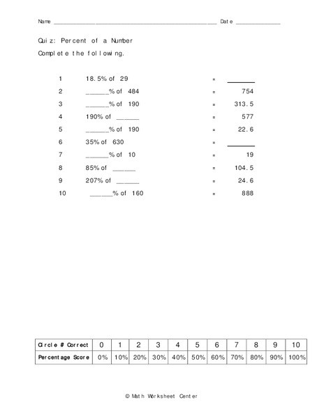 Percent of a Number Worksheet