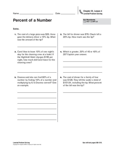 Percent of a Number Worksheet